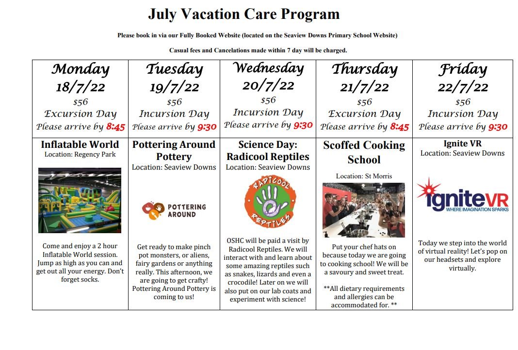 Week 1 school holiday program
